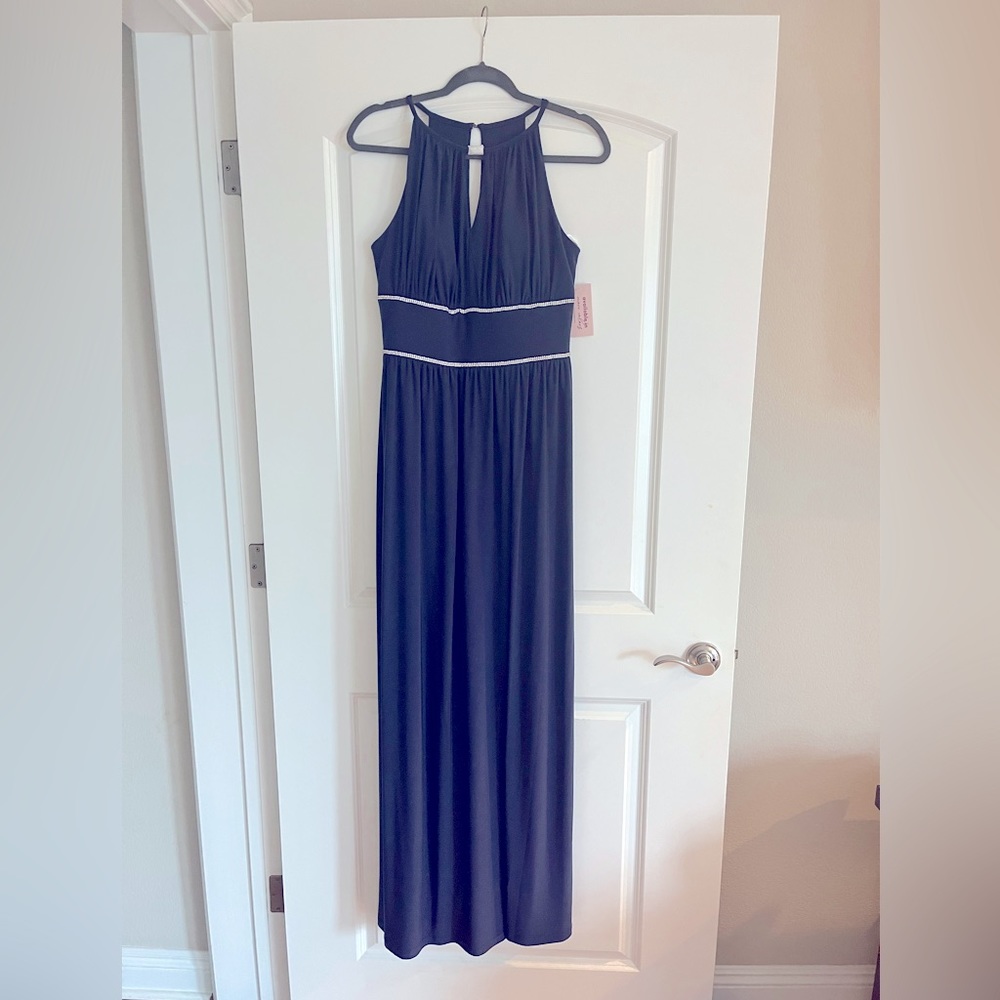 Brand-new Oleg Cassini ‘Embellished Sheath Dress with keyholes’ - Navy